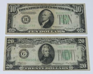 1934 - A $10 Federal Reserve Note Nyc & 1934 - A $20 Federal Reserve Note Chicago