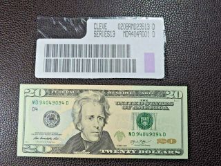 2013 $20 Us Dollar Bank Note Md 94049094 D Fancy Serial Bill Unc Cu Grade D4
