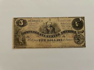 1861 $5 Confederate Currency T - 36,  Circulated