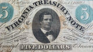 Virginia Treasury Note 5 Dollars 1862 Banknote C34