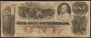 1861 $1 Dollar Bill South Carolina Bank Note Large Currency Old Paper Money Vf