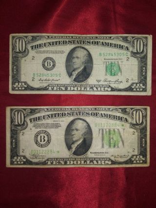 $10 Frn Series Of 1934 Star Note B01122884 & $10 Frn Series 1950a 52845305c
