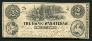 1854 $2 The Bank Of Washtenaw Ann Arbor,  Michigan Obsolete Currency Note