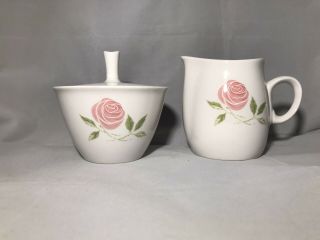 Franciscan Whitesone Ware Pink - A - Dilly Creamer And Sugar Bowl With Lid Pink Rose