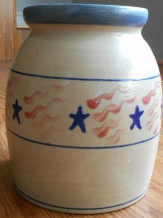 Beaumont Brothers Pottery Stars And Stripes Crock 8 " Tall Glazed Interior