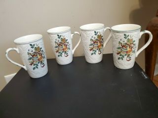 Set Of 4 Mikasa " Festive Spirit " Coffee / Cappuccino Mugs
