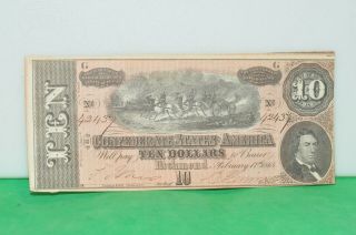 1864 $10 Ten Dollars Confederate States Of America Currency Note