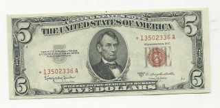 1953c Star $5.  00 Us Note - Crisp Unc - Star Note - Legal Tender
