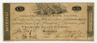 1814 $1.  25 The Vermont Glass Factory - Salisbury Vermont Note At Farmers Bank Ny