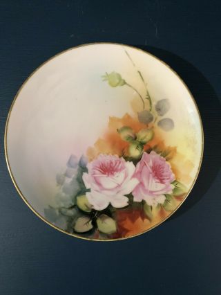 Antique Hand Painted Nippon Plate 6’’ Floral Pattern Pink Rose Orange Gold Rim