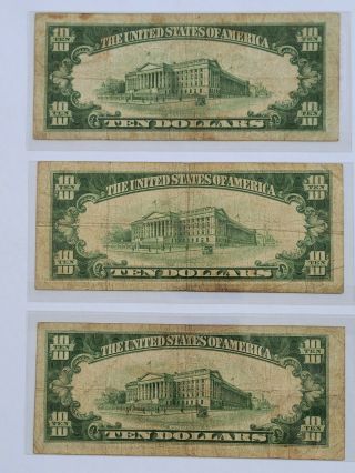 Three 1934 A $10 Federal Reserve Notes San Francisco,  Kansas City,  Cleveland 2