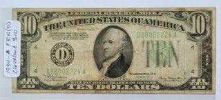 Three 1934 A $10 Federal Reserve Notes San Francisco,  Kansas City,  Cleveland 3