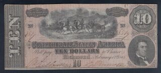 1964 U.  S Confederate States 10 Dollars Bank Note