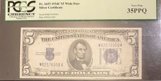 Fr 1653 $5 1934 - C Silver Certificate Wide Face Pcgs Vf35 Ppq M82576959a
