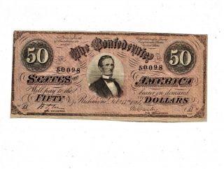 Csa T - 66 1864 $50 Confederate States Of America Note Sd505