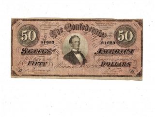 Csa T - 66 1864 $50 Confederate States Of America Note Sd502