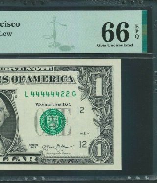 Binary Fancy Serial Number 2013 Us $1 San Francisco Federal Reserve Note Pmg 66