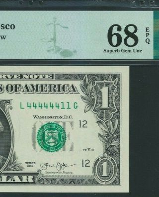 Binary Fancy Serial Number 2013 Us $1 San Francisco Federal Reserve Note Pmg 68