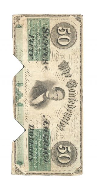 1861 $50 Us Confederate States Of America Paper Money Currency Rough