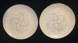 Two 10 " Dinner Plates - - Homer Laughlin Rhythm Capri Pattern - Ivory Black Pink