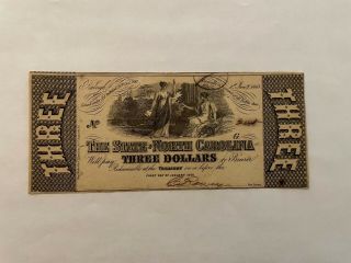 1863 $3 State Of North Carolina Treasury Note,  Cr - 125,  Au - Unc