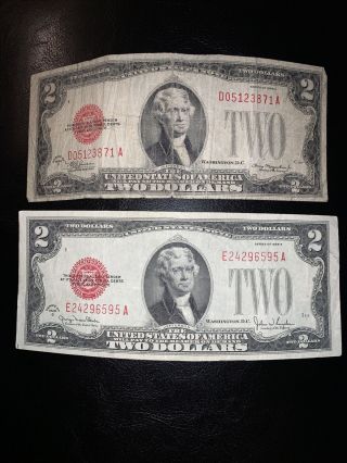 1928 G & D (2) $2 Two Dollar Red Seal Legal Tender Note Old Currency Circulated