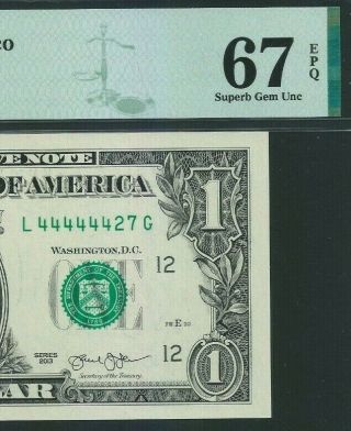 Fancy Serial Number 2013 Us $1 San Francisco Federal Reserve Note Pmg 67