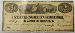 Jan.  1,  1863 $2 State Of North Carolina State Tresury Note Ch Au