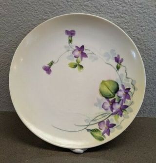 Vintage Nippon Hand Painted Dessert Plate With Purple Flowers,  Gilded Edge 6.  5 "