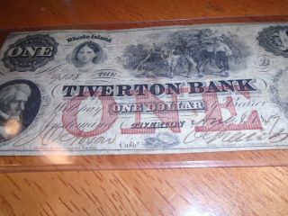 $1 1856 Tiverton Rhode Island Ri Obsolete Currency Bank Note Bill Tiverton Bank