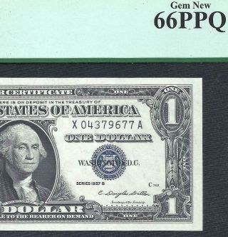 1957b $1 Silver Certificate Pcgs Gem 66ppq Old Us Paper Money