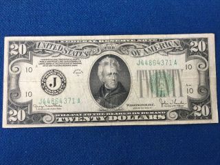 Us Series 1934 - D $20 Twenty Dollar Bill Federal Reserve Note Green Seal Kc