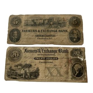 1853 South Carolina 2 Obsolete Currency Notes Farmers & Exchange Bank