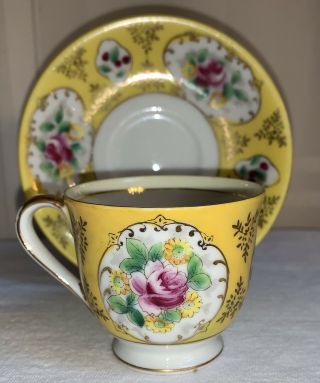 Hand Painted Made In Occupied Japan Tea Cup And Saucer Yellow Floral