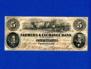 1856 $5 Farmers & Exchange Bank Of South Carolina Charleston High Mid Grade Note