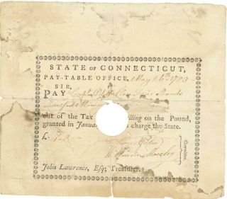 Colonial Currency Connecticut Soldier Pay Warrant 1783