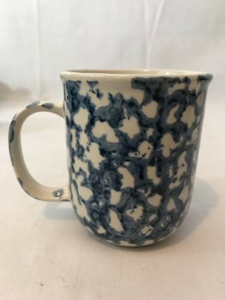 Vintage Folk Craft Blue Sponge Ware Coffee Cocoa Tea Mug By Tienshan 3 3/4 "