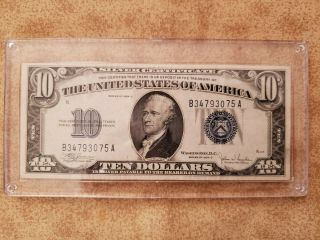 Crisp 1934 C.  Series $10 Blue Seal Xf Or Better Comes In Acrylic Holder.