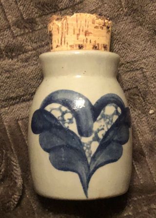 Bbp Beaumont Brothers Pottery Stoneware Sm.  Jar Crock Blue Heart With Wings,  3”