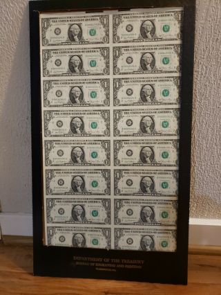 1981 U S One Dollar ($1) Federal Reserve Note Uncut Sheet Of 16 In Disp