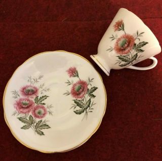 Crownford Fine Bone China Tea Cup & Saucer Set - Mauve Colored Floral