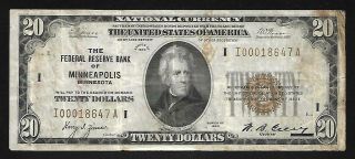 Us - $20.  00 National Currency (frbn) Series 1929 - Minneapolis Fed.  - Fine