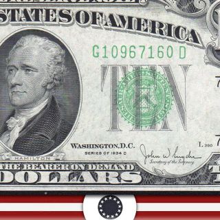 1934 - C $10 Chicago Federal Reserve Note Uncirculated Fr 2008 - G 67160