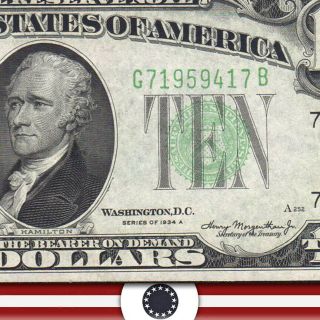 1934 - A $10 Chicago Federal Reserve Note Frn Fr 2006 - G 59417