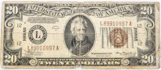 $20 Federal Reserve Note Hawaii Overprint Series 1934 A