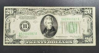 1934 A $20 Frn York Nyc Federal Reserve Note Green Seal Choice Vf Very Fine