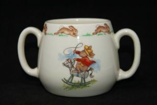 VTG Royal Doulton Bunnykins 2 Handled Child Cup,  Cowboys and Indians VERY CUTE 2