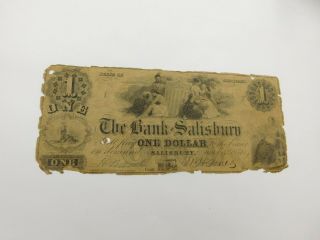 1851 $1 Bank Of Salisbury Maryland Obsolete Bank Note (oc 24)