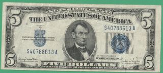 1934 D United States Silver Certificate 5 Dollar Note - Blue Seal - One