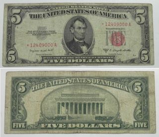 Fancy Serial 12409000a 4 Of A Kind 1953b $5 Five Dollar Bill Red Seal Star Note